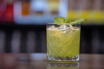 Close-up of drink in glass on table