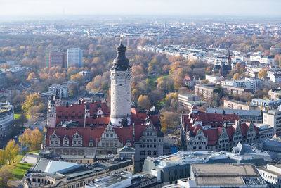 High angle view of buildings in city