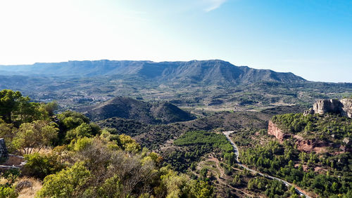 Aerial view of landscape against clear sky