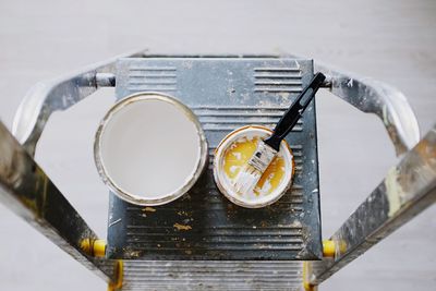 High angle view of drink on table