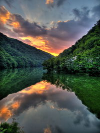 Scenic view of lake against sky during sunset