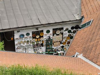 High angle view of graffiti on wall of building