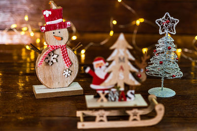 Close-up of christmas decorations on table