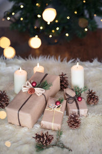 Christmas decorations on table