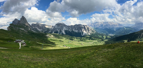 Panoramic view of landscape and mountains against sky