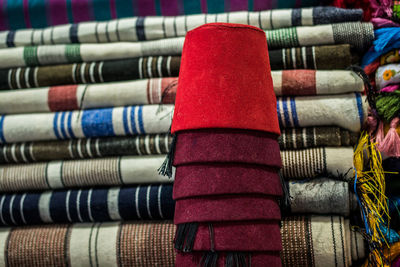 Turkish traditional red hat fez, fes or tarboosh with arabic or