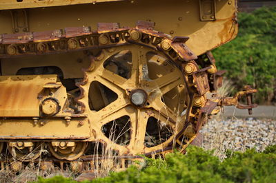 Close-up of train on field