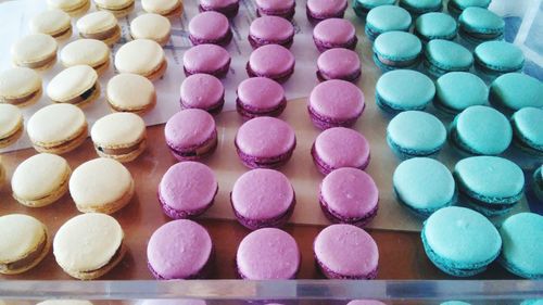 Close up of macaroons on table