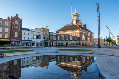 Reflection of buildings in water