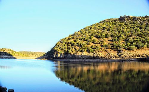 Scenic view of lake against clear sky