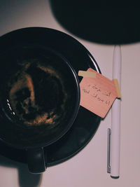 High angle view of coffee on table