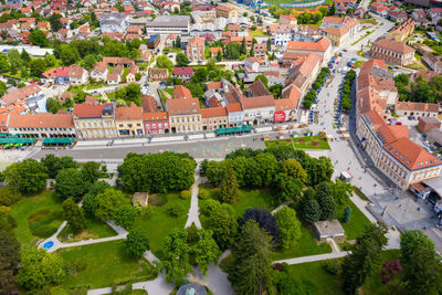 Aerial view of centre of koprivnica town in croatia