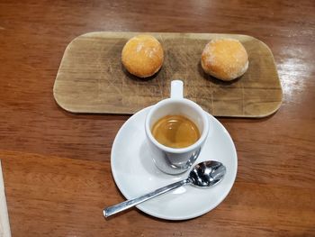 High angle view of breakfast on table