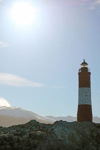 Les eclaireurs lighthouse on a rocky islands in beagle channel, ushuaia, patagonia, argentina