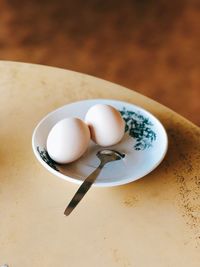 High angle view of breakfast on table