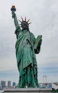 Low angle view of statue against cloudy sky