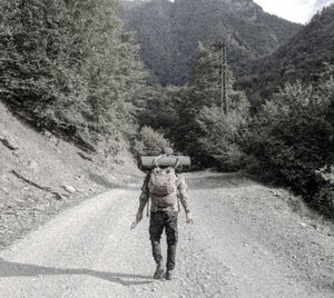 Full length of man walking on road in forest