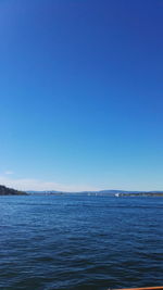 Scenic view of sea against clear blue sky