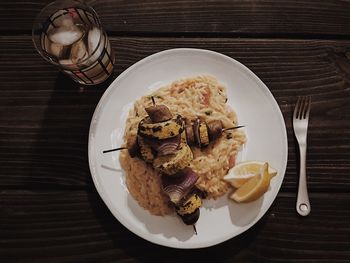 High angle view of food in plate on table