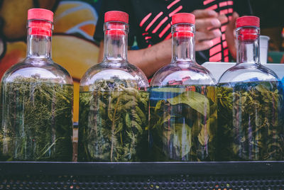 Close-up of glass bottles
