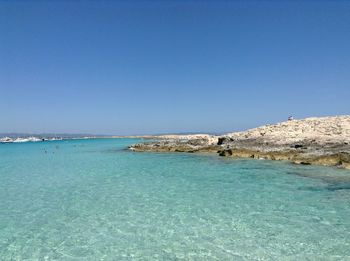 Scenic view of sea against clear blue sky