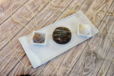 High angle view of food in plate on table