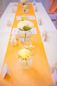 High angle view of meal served on table