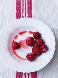 Close-up of strawberries in plate on table