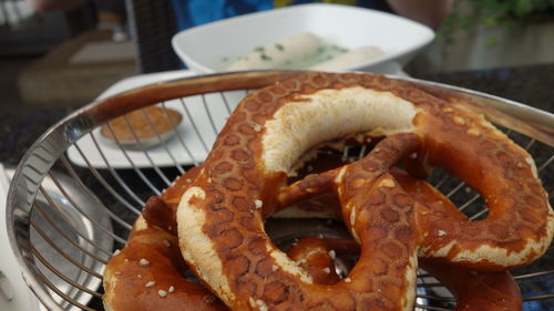 Close-up of burger in plate on table