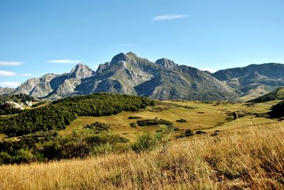 Scenic view of mountains against clear sky