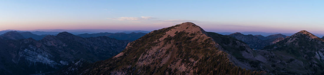 Panoramic view of mountains against sky during sunset