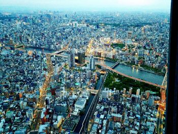 High angle view of cityscape against sky