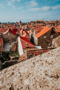 High angle view of townscape against sky