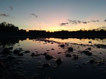 Scenic view of lake against sky during sunset