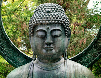 Close-up of statue against trees