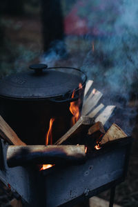 Close-up of meat on barbecue grill