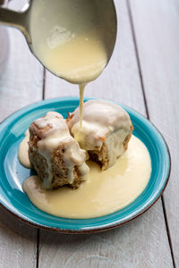 Close-up of dessert in plate on table