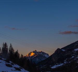 Scenic view of snowcapped mountains against sky during sunset