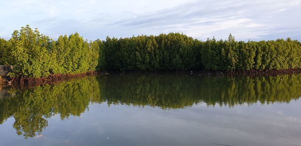 Scenic view of lake against sky