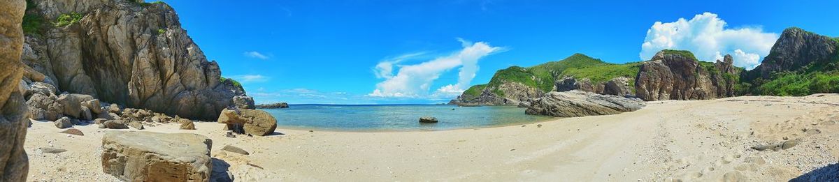 Panoramic view of beach against blue sky