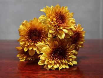 Close-up of yellow flower on table