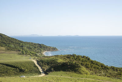 Scenic view of sea against clear sky