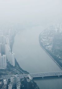 High angle view of buildings against sky in city