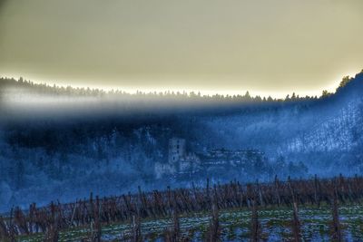 Panoramic view of landscape against sky during winter