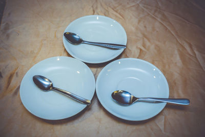 High angle view of bowl on table