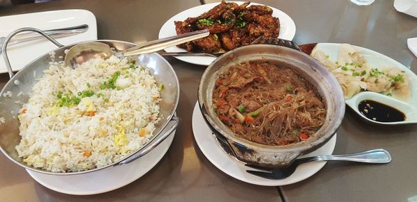 High angle view of meal served in bowl