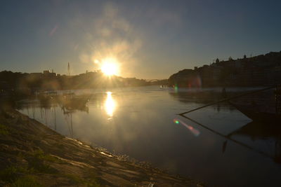 Scenic view of lake against sky during sunset