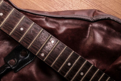 High angle view of guitar