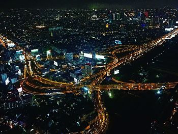 Aerial view of city at night