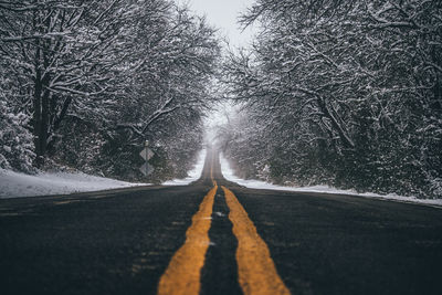 Road amidst bare trees during winter